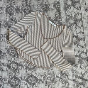 Altar'd State Brown and Cream Striped Long Sleeve Top